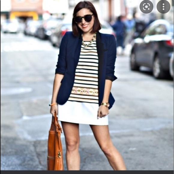 J CREW Navy White Striped 100% Cotton Embroidered Top Size Medium - Picture 1 of 6